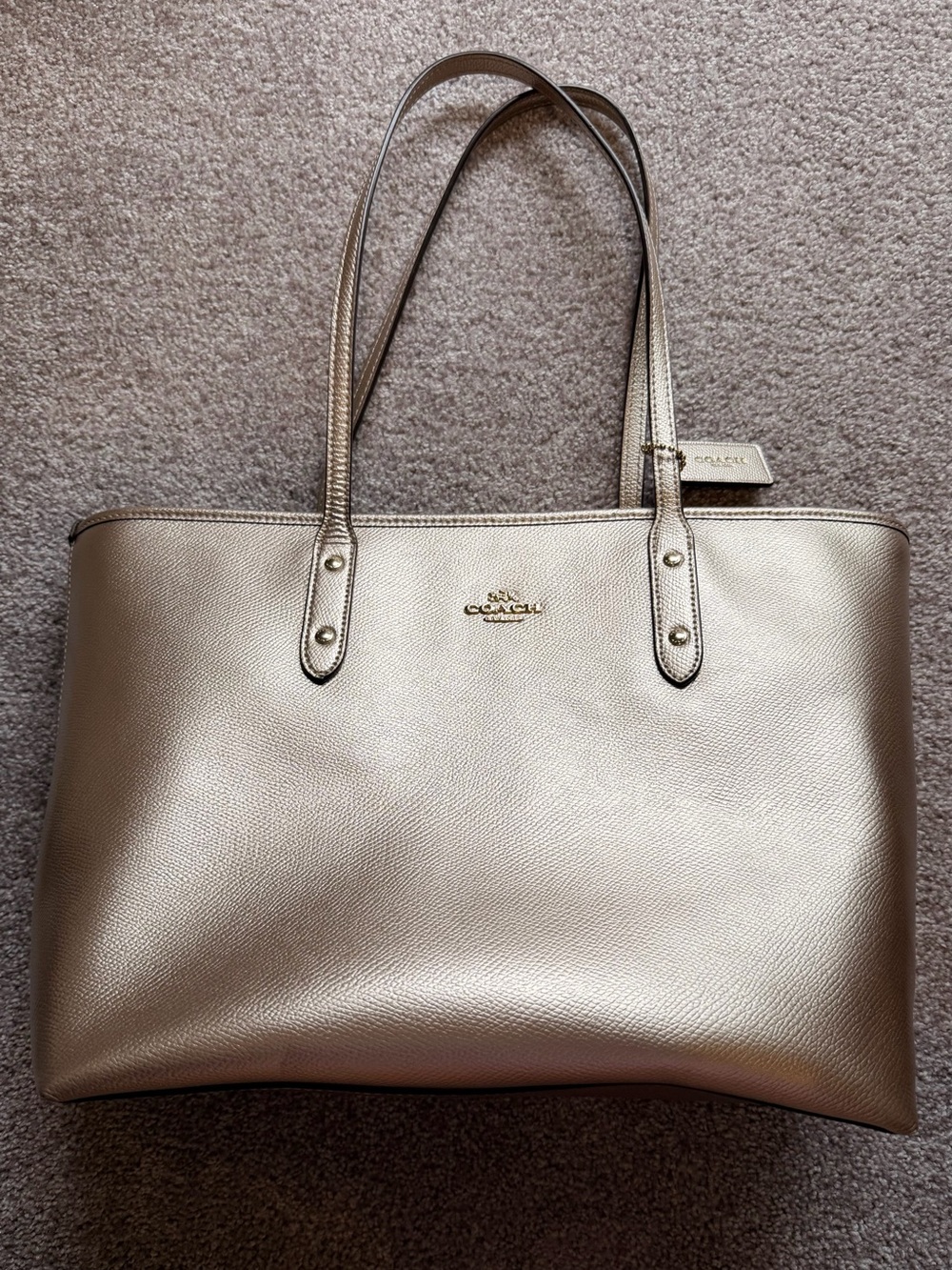 Coach Metallic Champagne Leather Tote in Gold-Tone